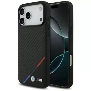 Custodia MagSafe BMW M Carbon Tricolor Line per iPhone 17 Pro Max nero