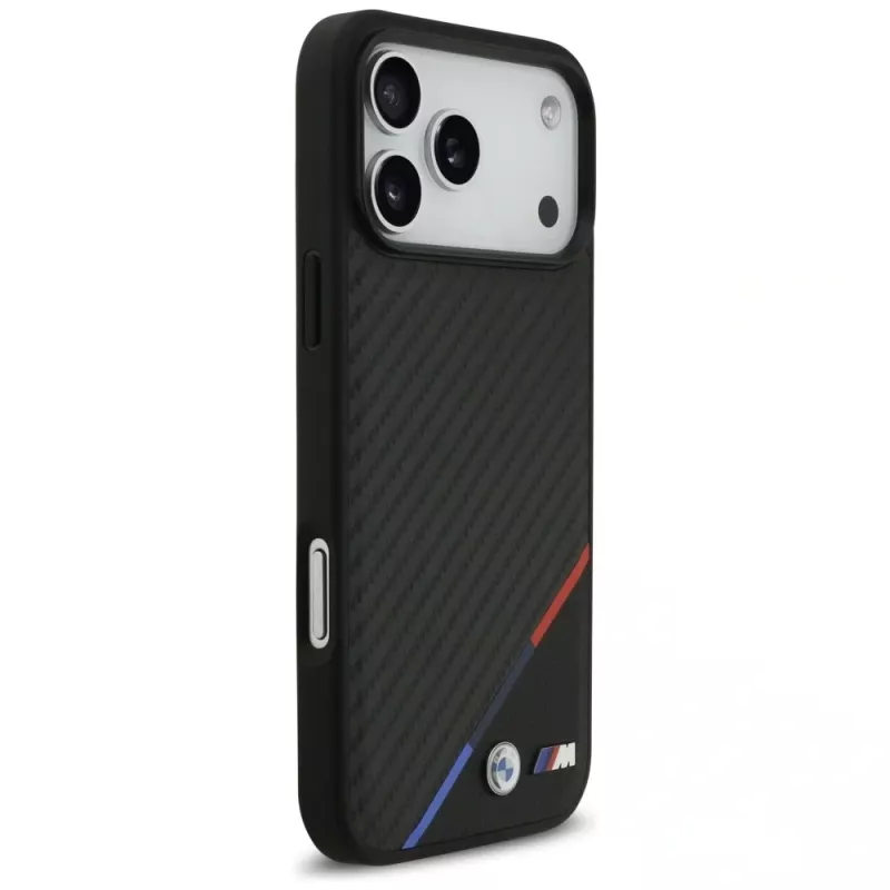Custodia MagSafe BMW M Carbon Tricolor Line per iPhone 17 Pro Max nero
