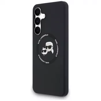 Custodia MagSafe Karl Lagerfeld Silicone Karl & Choupette Heads per Samsung Galaxy S25 FE nero