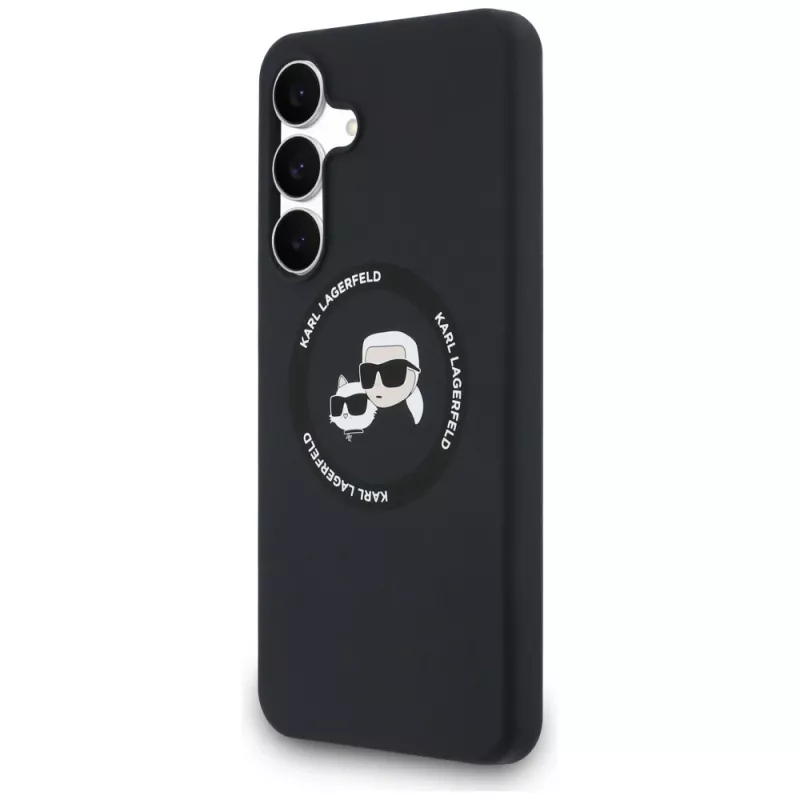 Custodia MagSafe Karl Lagerfeld Silicone Karl & Choupette Heads per Samsung Galaxy S25 FE nero