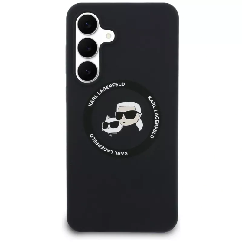 Custodia MagSafe Karl Lagerfeld Silicone Karl & Choupette Heads per Samsung Galaxy S25 FE nero