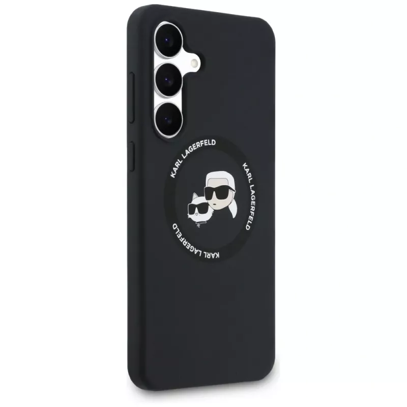 Custodia MagSafe Karl Lagerfeld Silicone Karl & Choupette Heads per Samsung Galaxy S25 FE nero