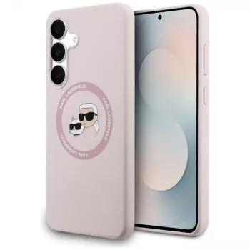 Custodia in silicone KARL LAGERFELD Karl & Choupette Heads MagSafe per Samsung Galaxy S25 FE rosa