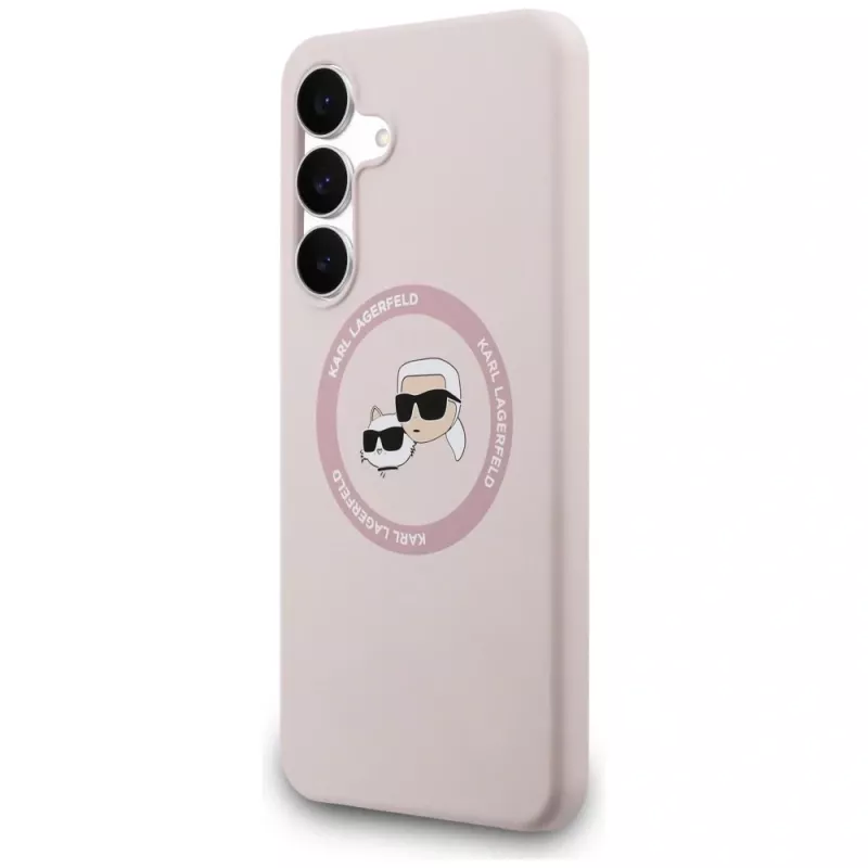 Custodia in silicone KARL LAGERFELD Karl & Choupette Heads MagSafe per Samsung Galaxy S25 FE rosa
