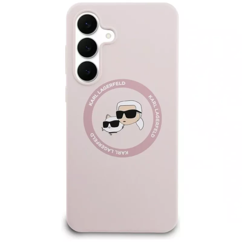 Custodia in silicone KARL LAGERFELD Karl & Choupette Heads MagSafe per Samsung Galaxy S25 FE rosa