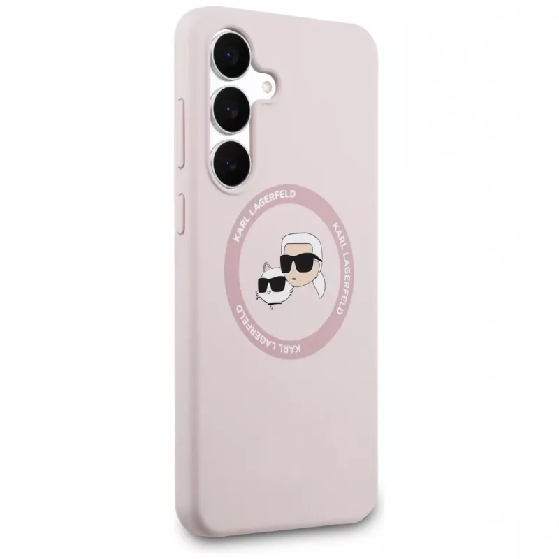 Custodia in silicone KARL LAGERFELD Karl & Choupette Heads MagSafe per Samsung Galaxy S25 FE rosa