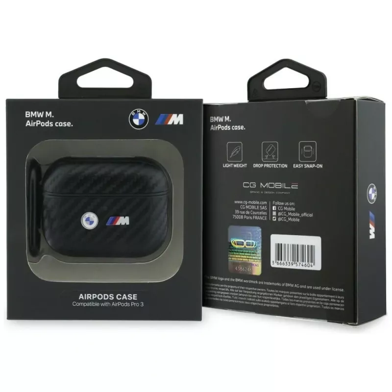 BMW Carbon Metal Logo Custodia protettiva per Apple AirPods Pro 3, nero