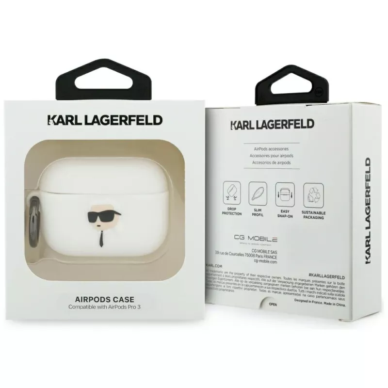 KARL LAGERFELD Silicone Karl Head 3D Custodia per AirPods Pro 3 bianco