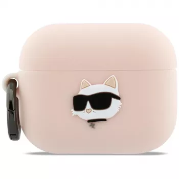 Custodia in silicone Karl Lagerfeld Choupette Head 3D per AirPods Pro 3, rosa