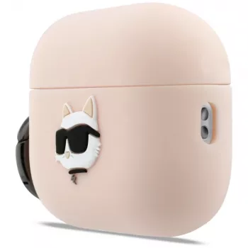 Custodia in silicone Karl Lagerfeld Choupette Head 3D per AirPods Pro 3, rosa