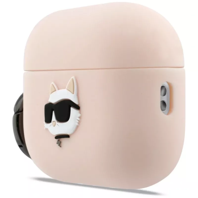 Custodia in silicone Karl Lagerfeld Choupette Head 3D per AirPods Pro 3, rosa