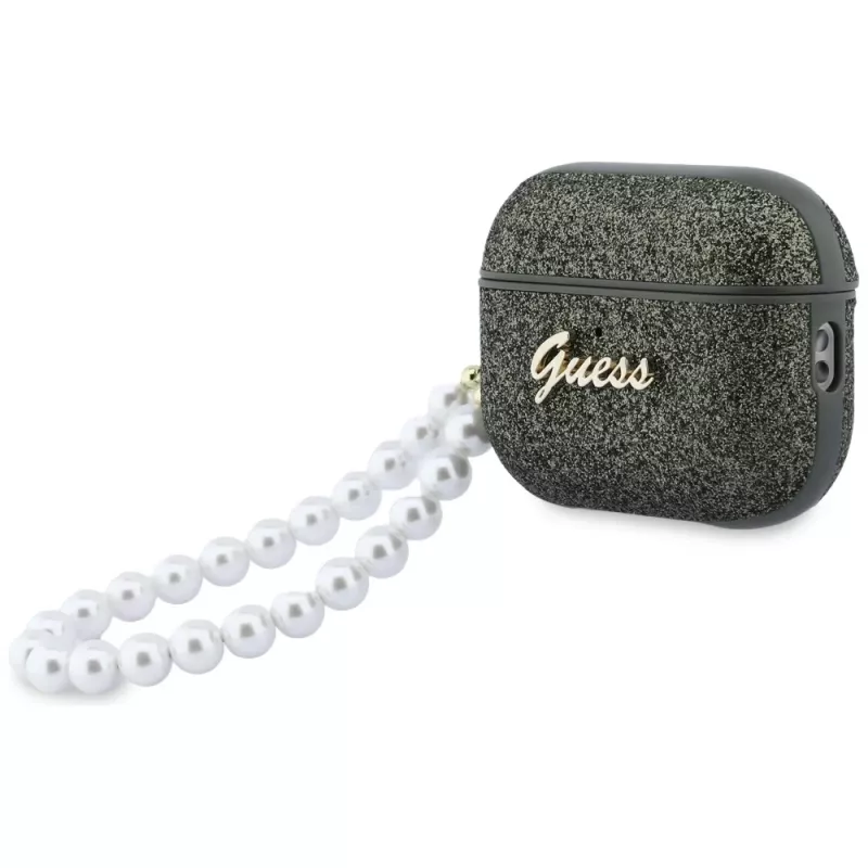 Custodia Guess Glitter Pearl Strap per AirPods Pro 3, cachi