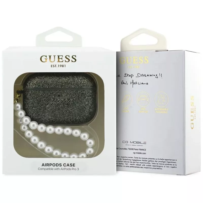 Custodia Guess Glitter Pearl Strap per AirPods Pro 3, cachi