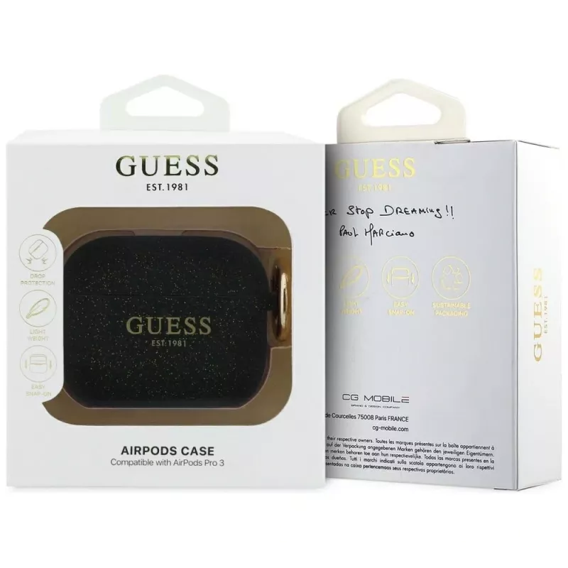 Custodia in silicone Guess Glitter Ring per AirPods Pro 3, nero