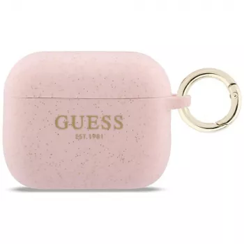Guess Custodia in silicone con anello glitter per AirPods Pro 3, rosa