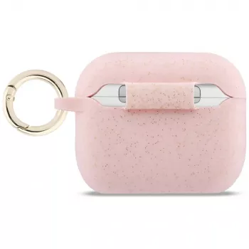Guess Custodia in silicone con anello glitter per AirPods Pro 3, rosa
