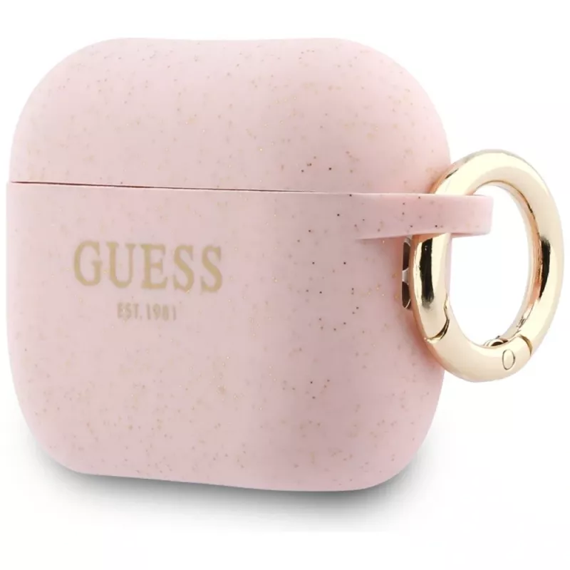 Custodia in silicone Guess Glitter Ring per AirPods Pro 3, rosa