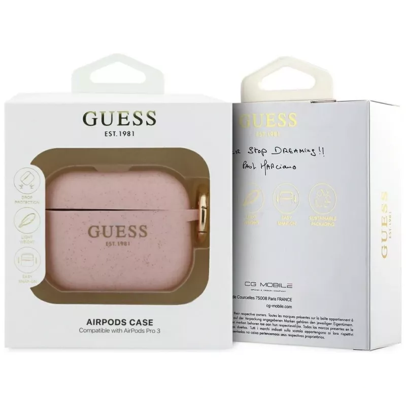 Custodia in silicone Guess Glitter Ring per AirPods Pro 3, rosa