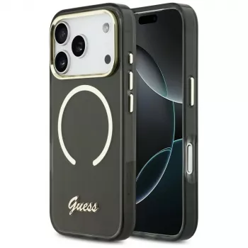 Guess IML Script Metal Custodia MagSafe per Apple iPhone 17 Pro Max nero