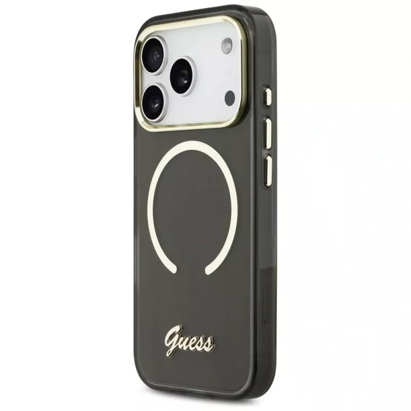 Guess IML Script Metal Custodia MagSafe per Apple iPhone 17 Pro Max nero