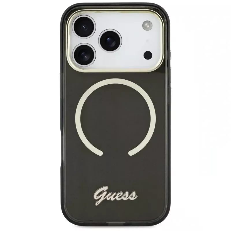 Guess IML Script Metal Custodia MagSafe per Apple iPhone 17 Pro Max nero