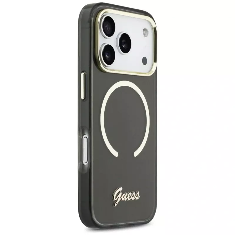 Guess IML Script Metal Custodia MagSafe per Apple iPhone 17 Pro Max nero