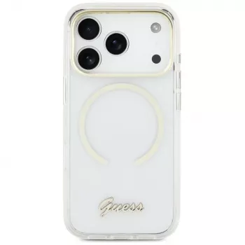 Guess IML Script Metal Custodia MagSafe per iPhone Air, trasparente