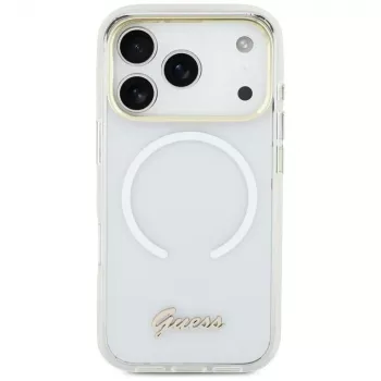Guess IML Gradient Script Metal Custodia MagSafe per Apple iPhone 17 bianco