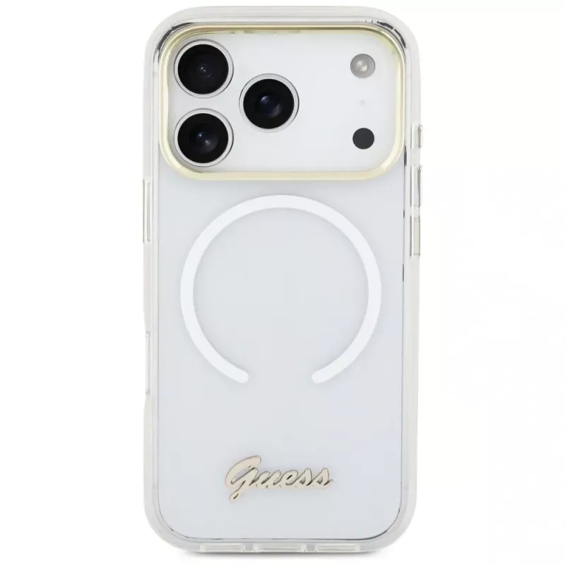 Guess IML Gradient Script Metal Custodia MagSafe per iPhone 17 Pro Max bianco