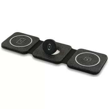 Guess 4G Wireless Charger - Stazione di ricarica induttiva MagSafe 3-in-1 per iPhone, AirPods e Apple Watch 15W (Nero)