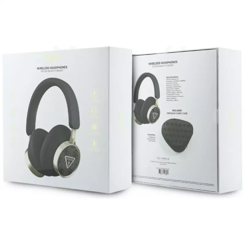Guess 4G Triangle Logo Cuffie Over-Ear Wireless Bluetooth 5.4 con ENC, nero