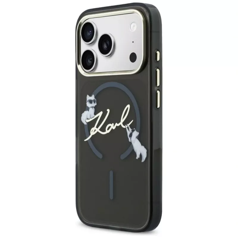 KARL LAGERFELD IML Choupettes KarlScript Logo Custodia MagSafe per iPhone 17 Pro Max, nero