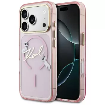 Karl Lagerfeld IML Choupettes KarlScript Logo Custodia MagSafe per Apple iPhone 17 Pro, rosa