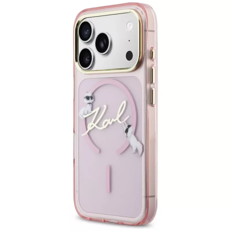 Karl Lagerfeld IML Choupettes KarlScript Logo Custodia MagSafe per Apple iPhone 17 Pro, rosa
