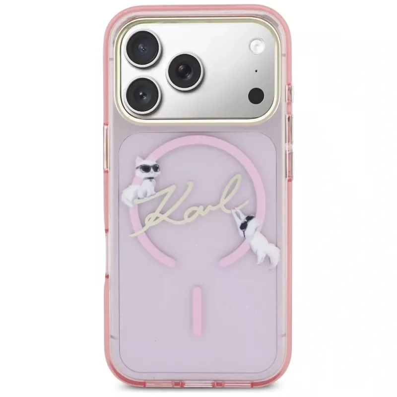 Karl Lagerfeld IML Choupettes KarlScript Logo Custodia MagSafe per Apple iPhone 17 Pro, rosa
