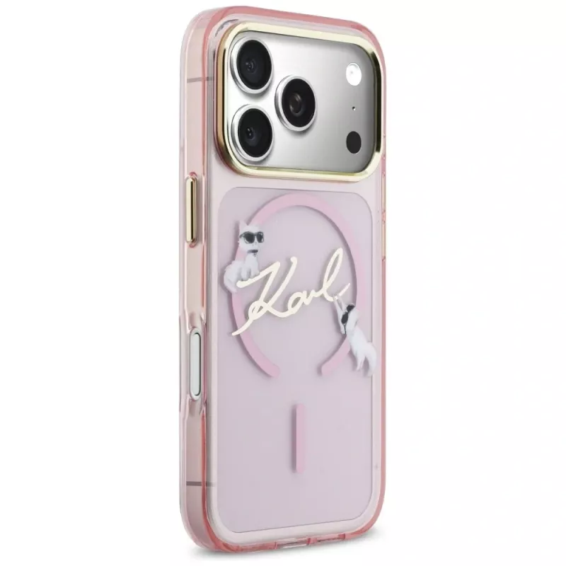 Karl Lagerfeld IML Choupettes KarlScript Logo Custodia MagSafe per Apple iPhone 17 Pro, rosa