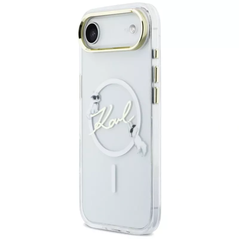 Karl Lagerfeld IML Choupettes KarlScript Logo Custodia MagSafe per iPhone Air, trasparente