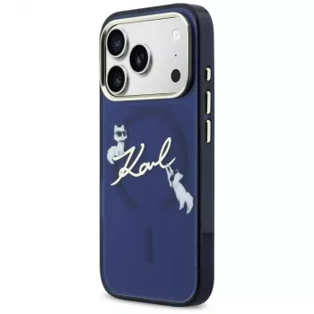Karl Lagerfeld IML Choupettes KarlScript Logo Custodia MagSafe per iPhone 17 Pro, blu