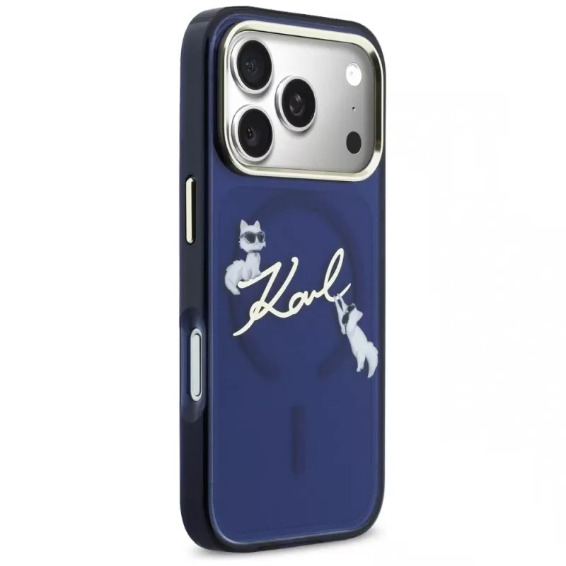 Karl Lagerfeld IML Choupettes KarlScript Logo Custodia MagSafe per iPhone 17 Pro, blu