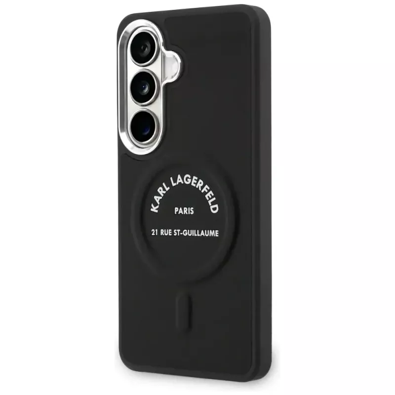 KARL LAGERFELD Embossed Ring Stand Custodia MagSafe per Samsung Galaxy S26, Nero