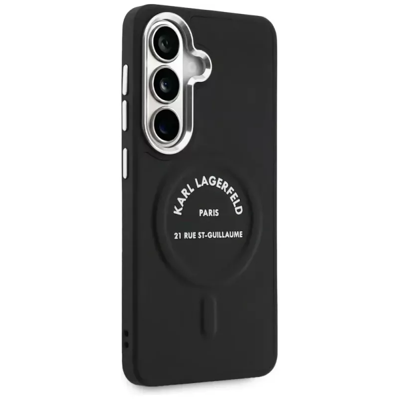 KARL LAGERFELD Embossed Ring Stand Custodia MagSafe per Samsung Galaxy S26, Nero