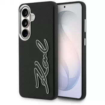 KARL LAGERFELD Grained Signature Metal Resin Logo Custodia per Samsung Galaxy S26, Nero