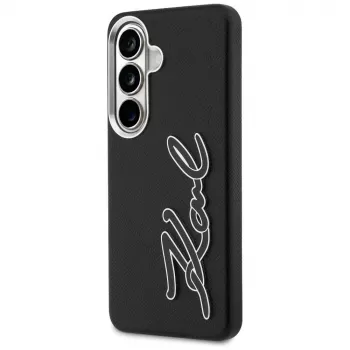 KARL LAGERFELD Grained Signature Metal Resin Logo Custodia per Samsung Galaxy S26, Nero