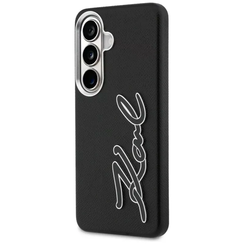 KARL LAGERFELD Grained Signature Metal Resin Logo Custodia per Samsung Galaxy S26, Nero