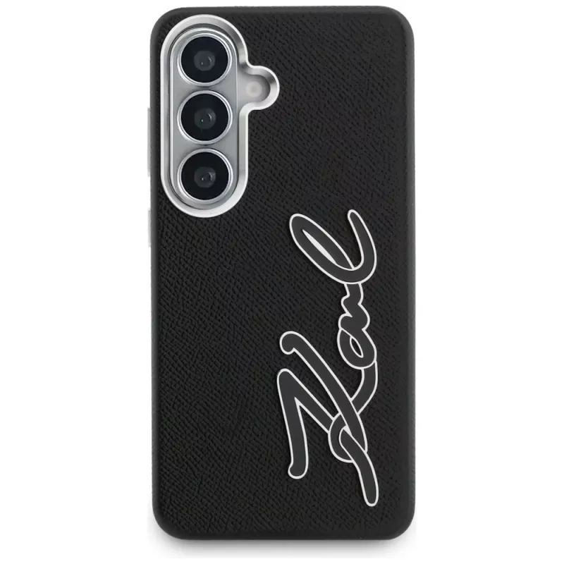 KARL LAGERFELD Grained Signature Metal Resin Logo Custodia per Samsung Galaxy S26, Nero