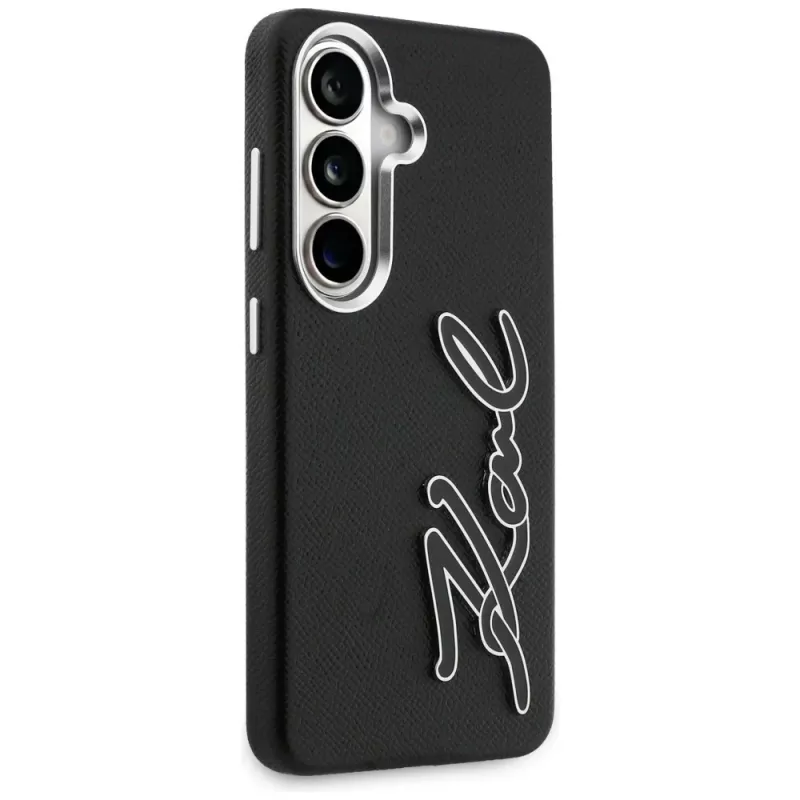 KARL LAGERFELD Grained Signature Metal Resin Logo Custodia per Samsung Galaxy S26, Nero