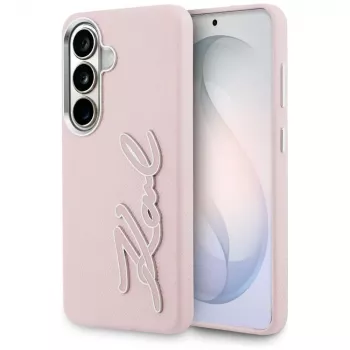 Karl Lagerfeld Grained Signature Metal Resin Logo Custodia per Samsung Galaxy S26 Rosa