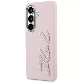Karl Lagerfeld Grained Signature Metal Resin Logo Custodia per Samsung Galaxy S26 Rosa