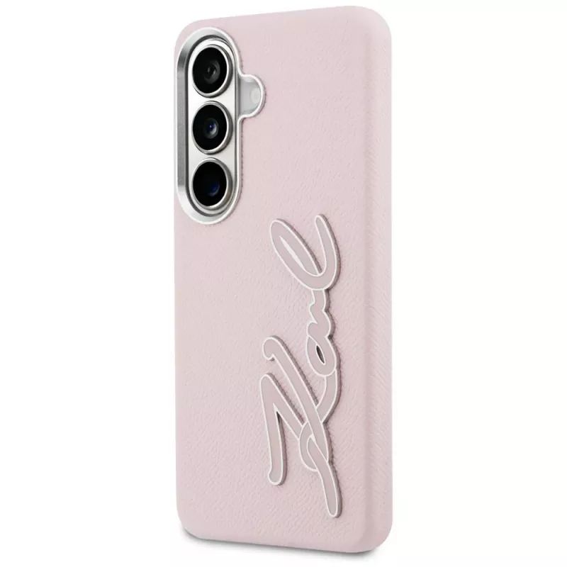 Karl Lagerfeld Grained Signature Metal Resin Logo Custodia per Samsung Galaxy S26 Rosa