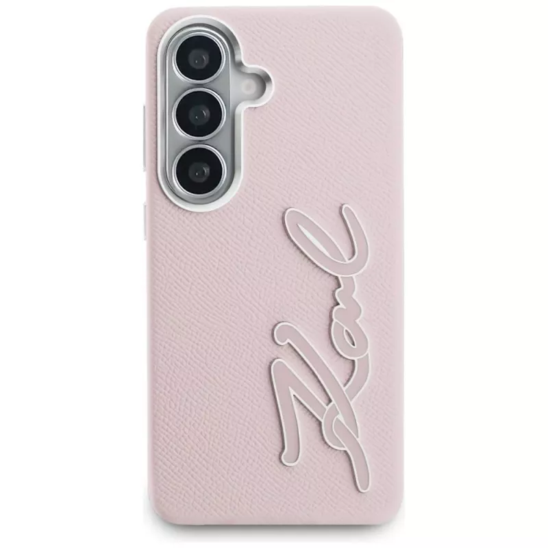 Karl Lagerfeld Grained Signature Metal Resin Logo Custodia per Samsung Galaxy S26 Rosa